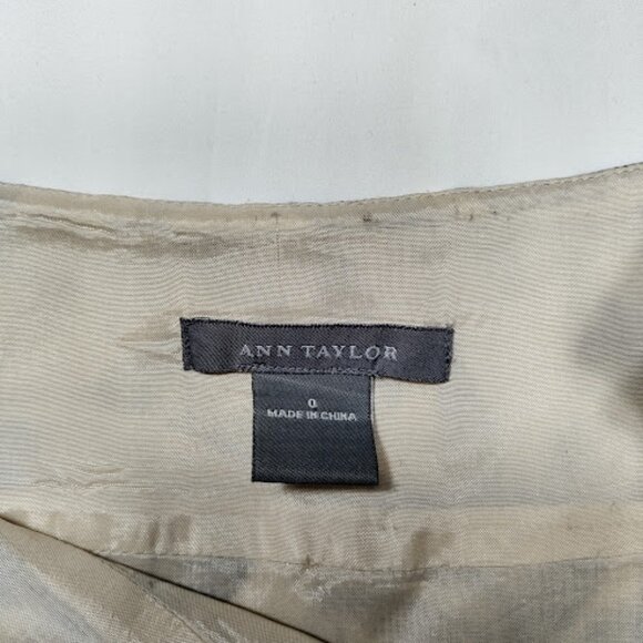 ANN TAYLOR Beige Silk Linen Blend Blue Leaf Print Knee Length A-Line Skirt 0 - Picture 11 of 12